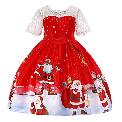 Ansenesna Kinder Weihnachten Kleid Kostüm Mädchen Prinzessin Weihnachtsmann Drucken Elegant Weihnachts Kleid Für Party (140, Rot) von Ansenesna