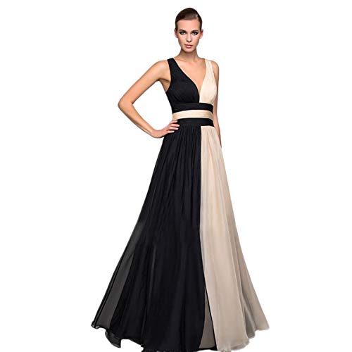 Ansenesna Kleid Damen Festlich Hochzeit V Ausschnitt Rückenfrei Elegant Abendkleider Frauen Party Lang Ärmellos Maxi Kleider Bodenlanges Abschlussball Abiballkleid (Schwarz,L) von Ansenesna