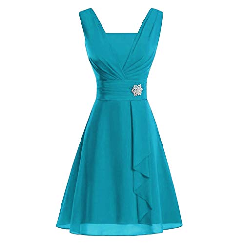 Ansenesna Kleid Damen Hochzeit Festlich Kurz A Linie Elegant Vokuhila Abendkleider Frauen Ärmellos Mini Brautjungfernkleid Party Rockabilly Cocktailkleid (Blau,L) von Ansenesna