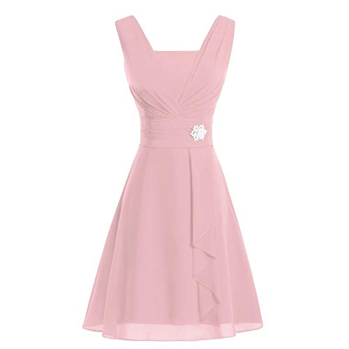 Ansenesna Kleid Damen Hochzeit Festlich Kurz A Linie Elegant Vokuhila Abendkleider Frauen Ärmellos Mini Brautjungfernkleid Party Rockabilly Cocktailkleid (Rosa,L) von Ansenesna