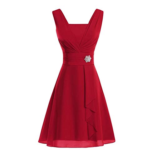 Ansenesna Kleid Damen Hochzeit Festlich Kurz A Linie Elegant Vokuhila Abendkleider Frauen Ärmellos Mini Brautjungfernkleid Party Rockabilly Cocktailkleid (Rot,S) von Ansenesna