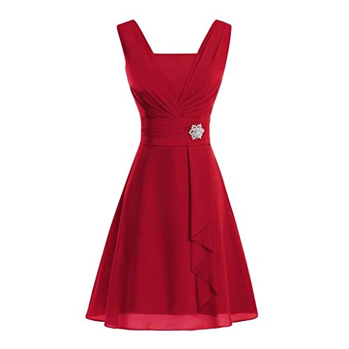 Ansenesna Kleid Damen Hochzeit Festlich Kurz A Linie Elegant Vokuhila Abendkleider Frauen Ärmellos Mini Brautjungfernkleid Party Rockabilly Cocktailkleid (Rot,XL) von Ansenesna