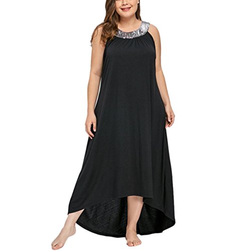 Ansenesna Kleid Damen Sommer Lang Elegant Schick Große Größen,Asymmetrisch Vintage Abendkleid Für Mollige (XXL, Schwarz) von Ansenesna