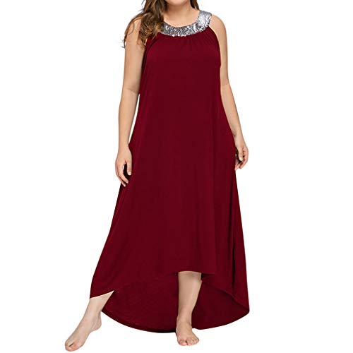 Ansenesna Kleid Damen Sommer Lang Elegant Schick Große Größen,Asymmetrisch Vintage Abendkleid Für Mollige (XXXXL, Rot) von Ansenesna