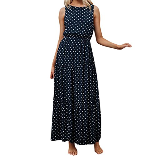 Ansenesna Kleid Damen Sommer Lang Elegant Schick Punkte Maxi Sommerkleider Vintage Viscose Abendkleid Für Party Hochzeit Gast (L, Marineblau) von Ansenesna