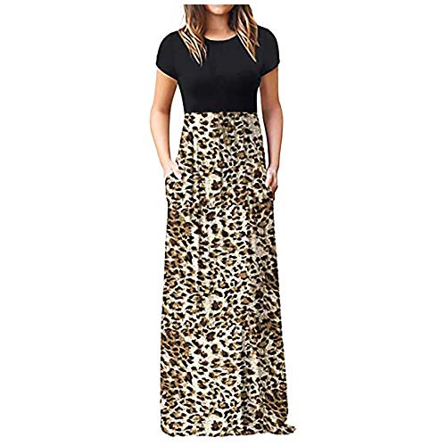 Ansenesna Kleid Lang Damen Sommer Kurzarm Elegant Maxi Kleider Frauen Kurzarm Leichte Sommerkleid (C Gelb,L) von Ansenesna