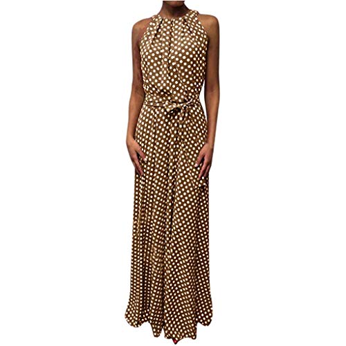 Ansenesna Kleid Punkte Damen Lang mit Gürtel Elegant Sommerkleid Frauen Ärmellos Schicke Maxi Abendkleider von Ansenesna