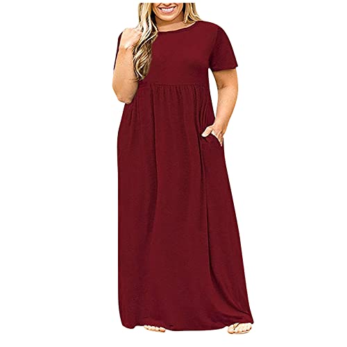 Ansenesna Kleider Für Mollige Frauen Blumen Lange Sommerkleid Damen Große Größen Luftige Sommerkleider Mit Ärmeln Maxikleider Sommer Kleid Frauen Lang Leicht Elegante Damenkleider mit Taschen von Ansenesna