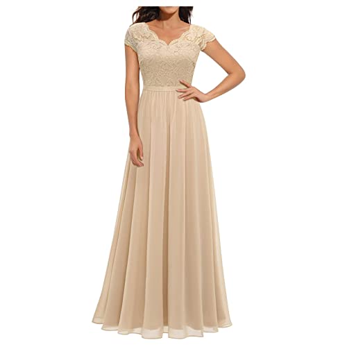 Ansenesna Lange Abendkleider Elegant Für Hochzeit Festliches Kleid Vokuhila Damen Spitze Abschlusskleider Frauen V Ausschnitt Ballkleid Hohe Taille Brautjungfernkleider Lang von Ansenesna