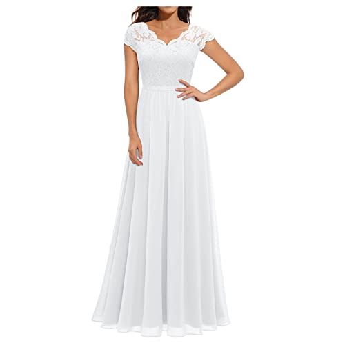 Ansenesna Lange Abendkleider Elegant Für Hochzeit Festliches Kleid Vokuhila Damen Spitze Abschlusskleider Frauen V Ausschnitt Ballkleid Hohe Taille Brautjungfernkleider Lang von Ansenesna