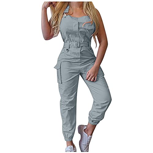 Ansenesna Latzhose Damen Cargo Lang Sommer Jumpsuit Damen Elegant Kuschelig Overall Damen Einteiler Träger Onesie Frauen Cargohose Mit Seitentaschen Playsuit Einfarbig Latzhosen von Ansenesna