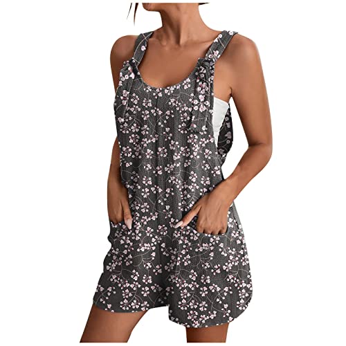 Ansenesna Latzhose Damen Kurz Sommer Blumen Boho Jumpsuit Damen Elegant Weit Träger Eleganter Overall Damen Einteiler Kuschelig Onesie Frauen Locker Leicht Playsuit Muster Latzhosen mit Taschen von Ansenesna