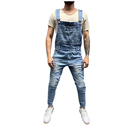 Ansenesna Latzhose Herren Jeans Destroyed Zerrissen Lang Jumpsuit Männer Löcher Ripped Risse Denim Overall Hose (Blau,L) von Ansenesna
