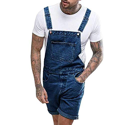 Ansenesna Latzhose Herren Jeans Kurz Jumpsuit Männer Sommer Denim Overall Hose (Dunkelblau,L) von Ansenesna