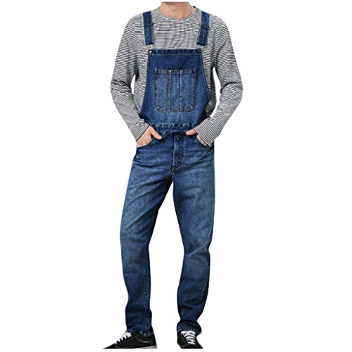Ansenesna Latzhose Herren Jeans Lang Denim Jumpsuit Männer Locker Jeans Overall Hose (Dunkelblau,XXL) von Ansenesna