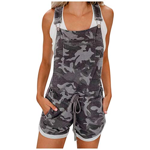 Ansenesna Latzhose Jumpsuit Damen Camouflage Sommer Kurz Elegant Overall Frauen Casual Playsuit (Grau,S) von Ansenesna