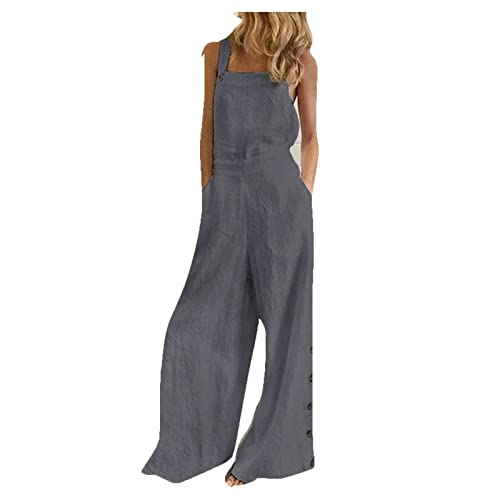 Ansenesna Latzhose Jumpsuit Damen Leinen Sommer Lang Jumpsuit Elegant Weites Bein Jumpsuits Onesie Frauen Rückenfrei Kuschelig Overall Baggy Dünn Casual Playsuit von Ansenesna