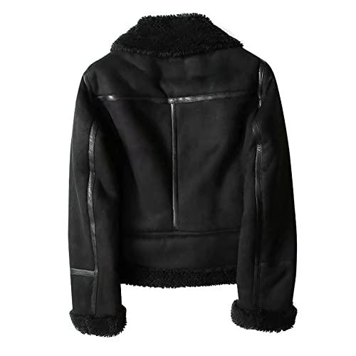 Ansenesna Leder Jacke Damen Gefüttert Warm Lederjacke Damen Winter Innenfutter Winterjacke Frauen Vintage Fellkragen Lederjacke Innen Mit Fell Fleece Motorrad Jacke Reißverschluss von Ansenesna