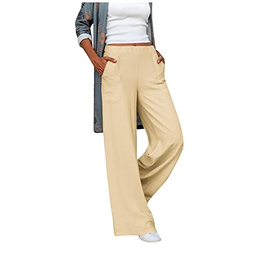 Ansenesna Leichte Sommerhose Damen Lang Weites Bein Weite Hose Damen Sommer Leicht Baggy Hose Mit Gummizug Wickel Hose Elegant Frauen High Waist Locker Hosen Gummibund Einfarbig Freizeithose von Ansenesna