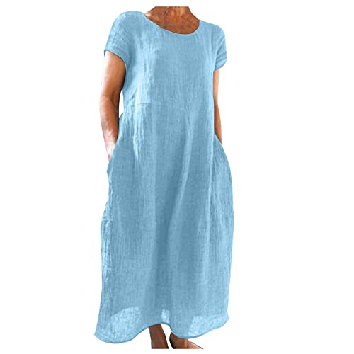 Ansenesna Leinenkleider Damen Leichtes Langes Sommerkleid Damen Leinen Elegantes Maxikleider Damen Sommer Lange Kleider Frauen Luftige Sommerkleider Kurzarm Leichte Damenkleider von Ansenesna