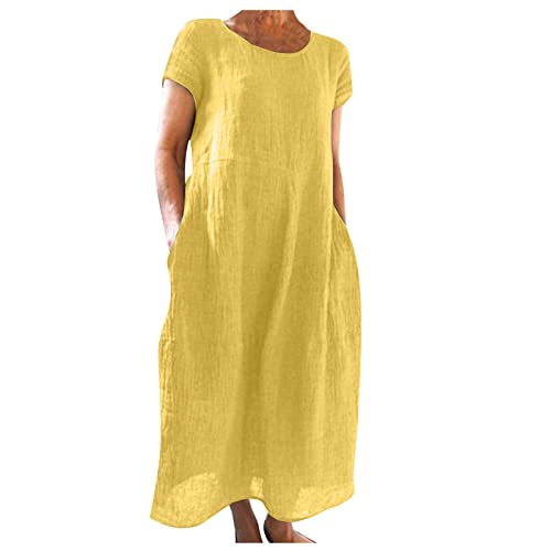 Ansenesna Leinenkleider Damen Leichtes Langes Sommerkleid Damen Leinen Elegantes Maxikleider Damen Sommer Lange Kleider Frauen Luftige Sommerkleider Kurzarm Leichte Damenkleider von Ansenesna