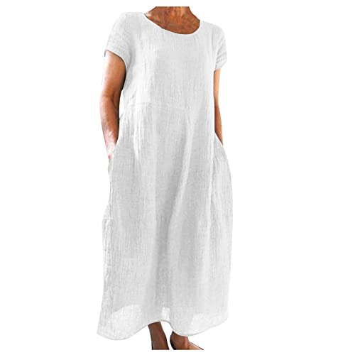 Ansenesna Leinenkleider Damen Leichtes Langes Sommerkleid Damen Leinen Elegantes Maxikleider Damen Sommer Lange Kleider Frauen Luftige Sommerkleider Kurzarm Leichte Damenkleider von Ansenesna