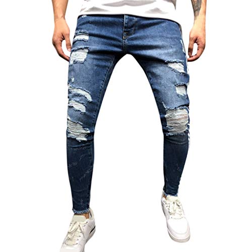 Ansenesna Löcher Jeans Herren Zerrissen Slim Fit Denim Hose Männer Mit Seitenstreifen Destroyed Jeans Ripped Risse Jeanshose (Dunkelblau,XL) von Ansenesna