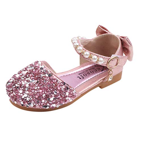 Ansenesna Mädchen Sandalen Pailletten Glitzer Für Hochzeit Festlich Perlen Elegant Schuhe Mädchen Klettverschluss Princess Party Schuhe (Rosa, numeric_28) von Ansenesna