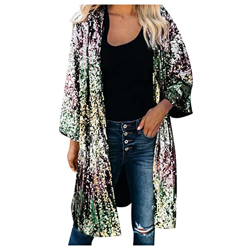 Ansenesna Mantel Damen Lang Pailletten Glitzer Elegant Long Cardigan Mit Schalkragen Frauen Oversize Langarm Cardigan von Ansenesna