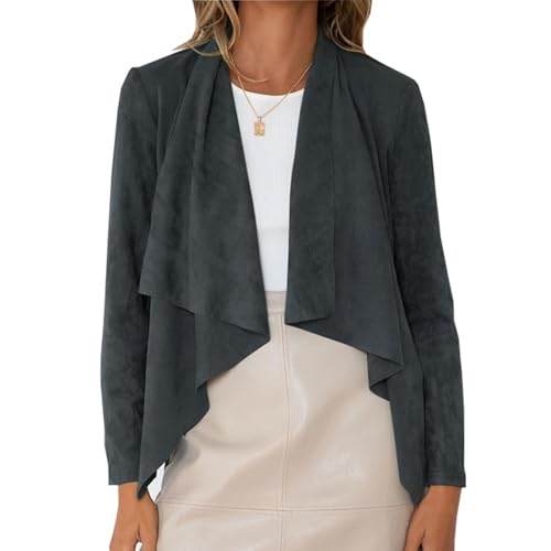 Ansenesna Mantel Damen Winter Wildleder Cardigan Damen Mit Wasserfallkragen Wintermantel Frauen Elegant Damenmantel Langarm Kuschelig Cardigan von Ansenesna