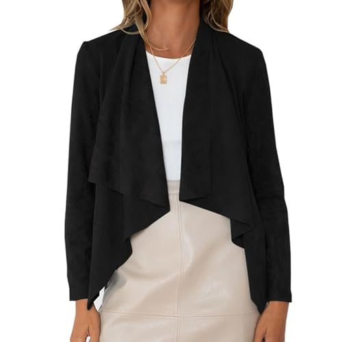 Ansenesna Mantel Damen Winter Wildleder Cardigan Damen Mit Wasserfallkragen Wintermantel Frauen Elegant Damenmantel Langarm Kuschelig Cardigan von Ansenesna