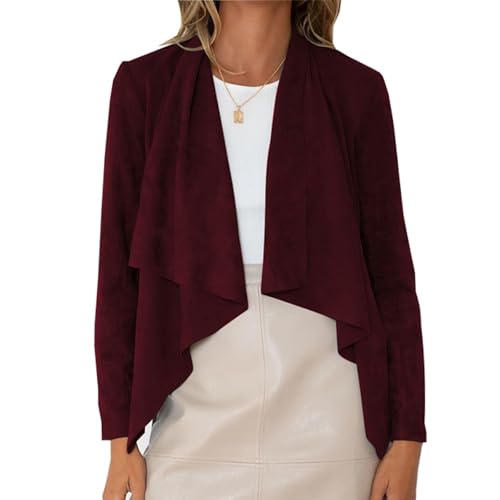 Ansenesna Mantel Damen Winter Wildleder Cardigan Damen Mit Wasserfallkragen Wintermantel Frauen Elegant Damenmantel Langarm Kuschelig Cardigan von Ansenesna