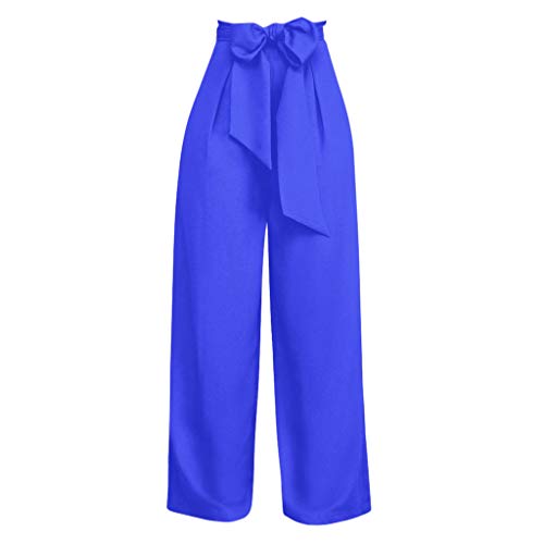 Ansenesna Marlene Hose Damen Weites Bein Mit Gürtel Elegant Paperbag Hosen Frauen High Waist Gerade Einfarbig Freizeithosen (Blau, S) von Ansenesna