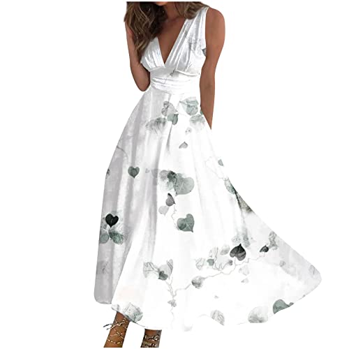 Ansenesna Maxikleid Damen Sommer Blumen Sommerkleid Damen Leicht Lang Kleider Frauen Elegant V Ausschnitt Luftige Sommerkleider Luftig Ärmellos Langes Strandkleid Schick Maxi Kleid von Ansenesna