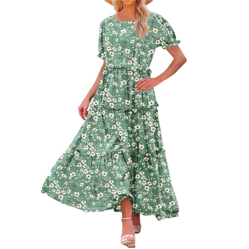 Ansenesna Maxikleid Damen Sommer Blumen Volant Sommerkleid Damen Lang Elegant Sommerkleider Damen Leicht Und Luftig Kleider Frauen Puffärmel Kleid Maxi Damenkleider Geblümt Volantkleider von Ansenesna