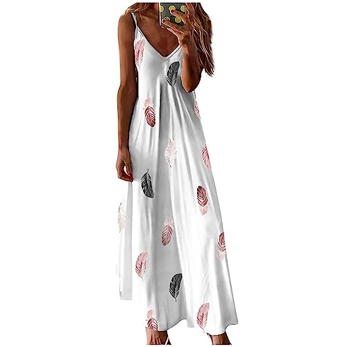 Ansenesna Maxikleid Damen Sommer Elegant Blumen Sommerkleid Damen Lang Spaghettiträger Kleider V Ausschnitt Lange Sommerkleider Leicht und Luftig Maxi Strandkleid Frauen Träger Trägerkleid von Ansenesna