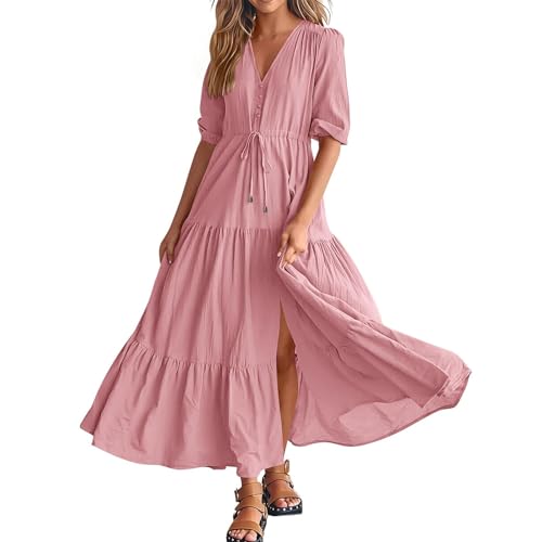 Ansenesna Maxikleid Damen Sommer Elegant Kleid mit Schlitz Sommerkleid Lang V Ausschnitt Elegante Kleider Halbarm Sommerkleider Damen Leicht Und Luftig Strandkleid Maxi Tailliert Damenkleider Ansenesna Maxikleid Damen Sommer Elegant Kleid mit Schlitz Sommerkleid Lang V Ausschnitt Elegante Kleider Halbarm Sommerkleider Damen Leicht Und Luftig Strandkleid Maxi Tailliert Damenkleider von Ansenesna
