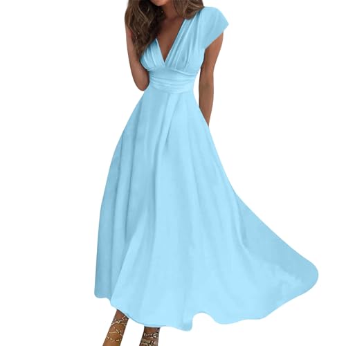 Ansenesna Maxikleid Damen Sommer V Ausschnitt Kleid Damen Elegant Sommerkleid Lang Ärmellos Elegante Kleider Sommerkleider Damen Leicht Und Luftig Strandkleid Frauen Maxi Tailliert Damenkleider von Ansenesna