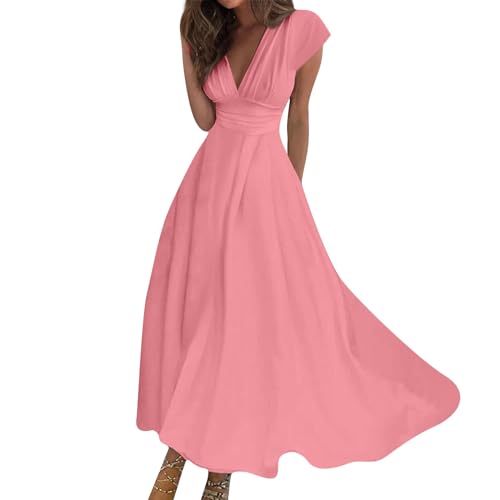 Ansenesna Maxikleid Damen Sommer V Ausschnitt Kleid Damen Elegant Sommerkleid Lang Ärmellos Elegante Kleider Sommerkleider Damen Leicht Und Luftig Strandkleid Frauen Maxi Tailliert Damenkleider von Ansenesna