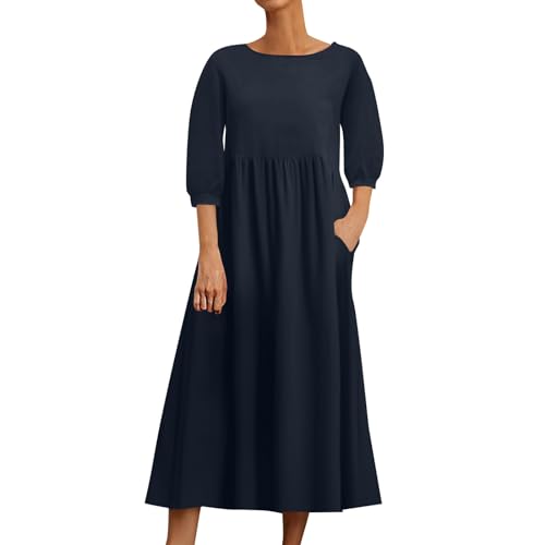 Ansenesna Maxikleid Damen Sommer mit Ärmel Sommerkleid Damen Lang Elegante Kleider Halbarm Sommerkleider Damen Leicht Und Luftig Musselin Kleid Frauen Maxi Einfarbig Hohe Taille Damenkleider von Ansenesna