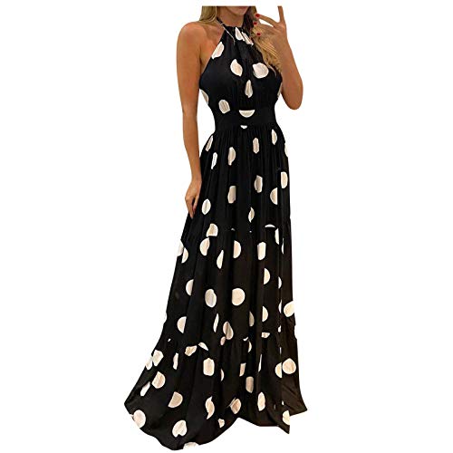 Ansenesna Maxikleider Damen Sommer,Boho-Kleid Damen Neckholder Lange Sommerkleider Elegant Damen Rückenfrei Leichte Sommerkleid Frauen Lang Ärmellos Bohemian Kleider Elegante Damenkleider von Ansenesna