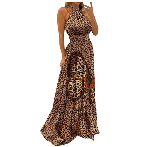 Ansenesna Maxikleider Damen Sommer,Boho-Kleid Damen Neckholder Lange Sommerkleider Elegant Damen Rückenfrei Leichte Sommerkleid Frauen Lang Ärmellos Bohemian Kleider Elegante Damenkleider von Ansenesna