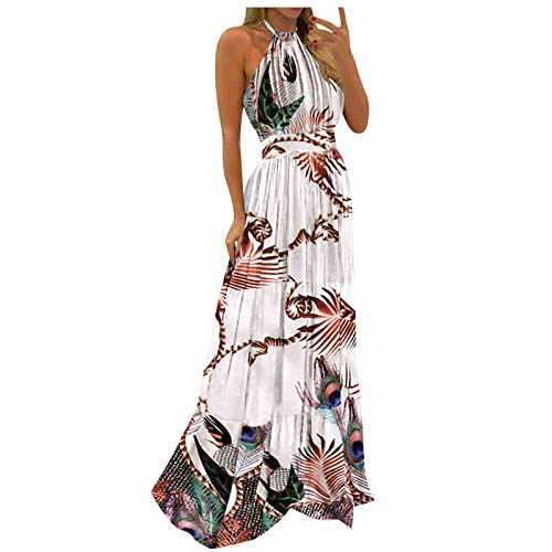 Ansenesna Maxikleider Damen Sommer,Boho-Kleid Damen Neckholder Lange Sommerkleider Elegant Damen Rückenfrei Leichte Sommerkleid Frauen Lang Ärmellos Bohemian Kleider Elegante Damenkleider von Ansenesna