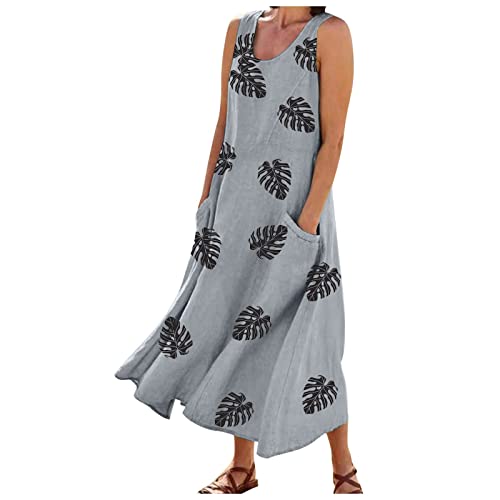 Ansenesna Maxikleider Damen Sommer Blumen Kleider Damen Lang Strandkleid Elegant Ärmellos Luftige Sommerkleider Frauen Blumenmuster Elegante Maxi Sommerkleid Leicht Lange Damenkleider mit Taschen von Ansenesna