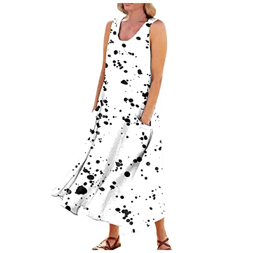 Ansenesna Maxikleider Damen Sommer Blumen Kleider Damen Lang Strandkleid Elegant Ärmellos Luftige Sommerkleider Frauen Blumenmuster Elegante Maxi Sommerkleid Locker Lange Damenkleider mit Taschen von Ansenesna