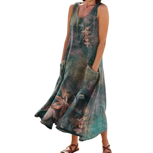 Ansenesna Maxikleider Damen Sommer Blumen Langes Sommerkleid Damen Leicht Elegant Maxi Kleider Ärmellos Strandkleid Frauen Locker Luftige Sommerkleider mit Taschen Leichte Italienische Kleider von Ansenesna