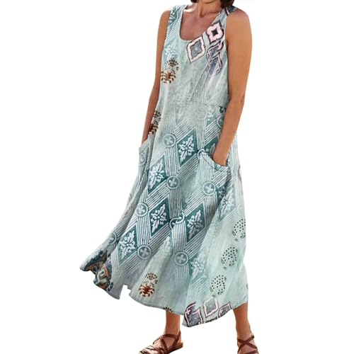 Ansenesna Maxikleider Damen Sommer Blumen Langes Sommerkleid Damen Leicht Elegant Maxi Kleider Ärmellos Strandkleid Frauen Locker Luftige Sommerkleider mit Taschen Leichte Italienische Kleider von Ansenesna