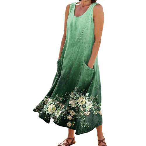 Ansenesna Maxikleider Damen Sommer Blumen Langes Sommerkleid Damen Leicht Elegant Maxi Kleider Ärmellos Strandkleid Frauen Locker Luftige Sommerkleider mit Taschen Leichte Italienische Kleider von Ansenesna