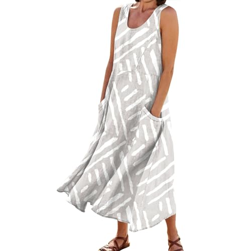Ansenesna Maxikleider Damen Sommer Blumen Langes Sommerkleid Damen Leicht Elegant Maxi Kleider Ärmellos Strandkleid Frauen Locker Luftige Sommerkleider mit Taschen Leichte Italienische Kleider von Ansenesna