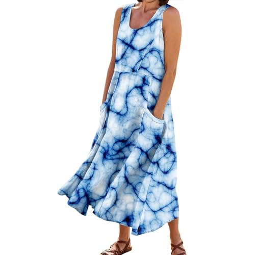 Ansenesna Maxikleider Damen Sommer Blumen Langes Sommerkleid Damen Leicht Elegant Maxi Kleider Ärmellos Strandkleid Frauen Locker Luftige Sommerkleider mit Taschen Leichte Italienische Kleider von Ansenesna